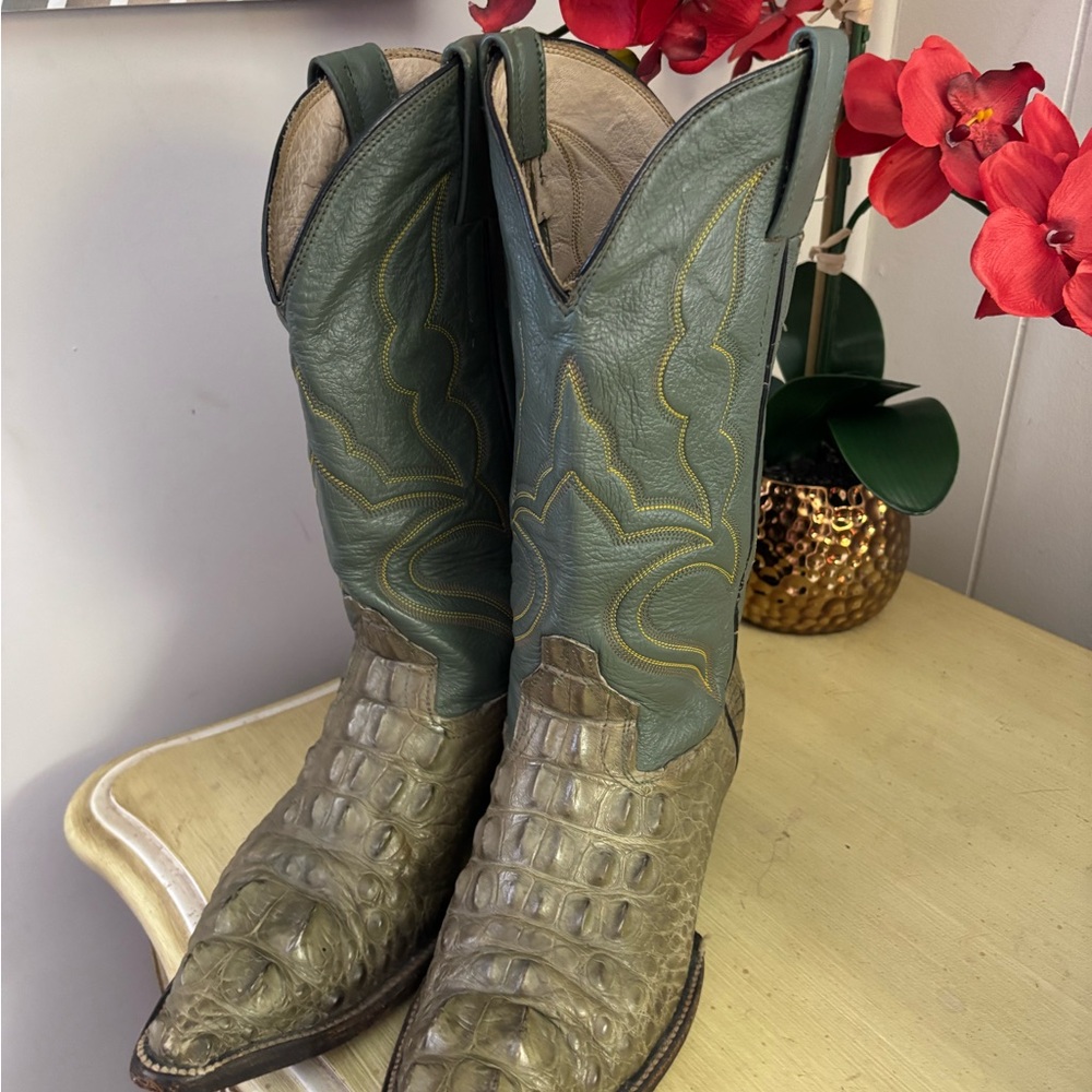 Green and Tan Alligator Cowboy Boots